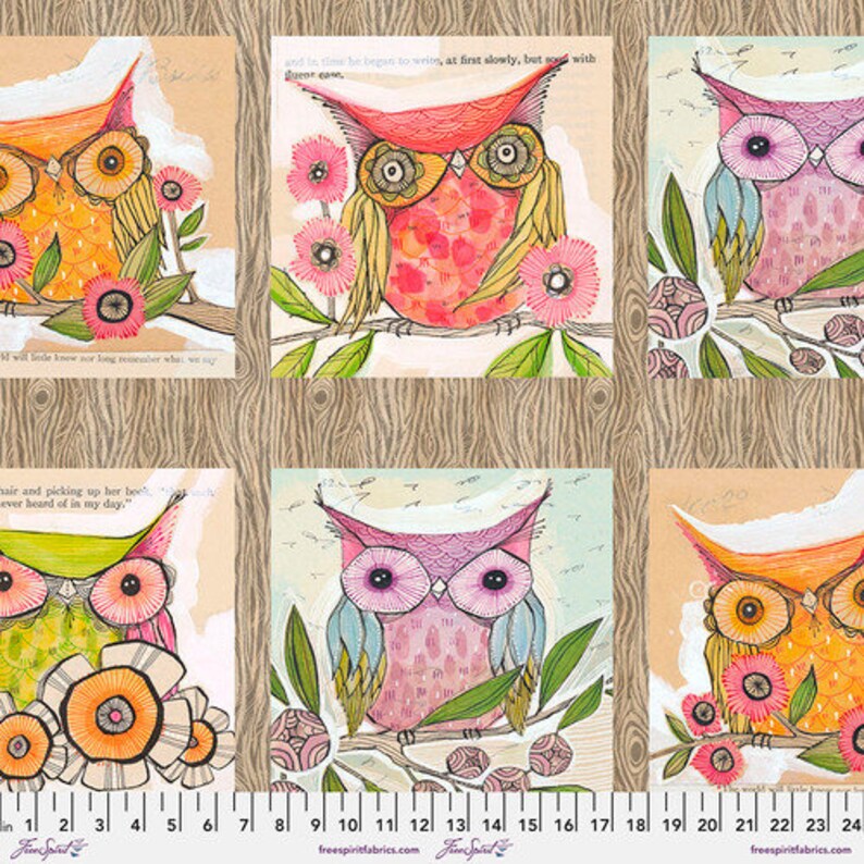 Owl Panel Cotton Fabric by Cori Dantini  24 x 44 image 1
