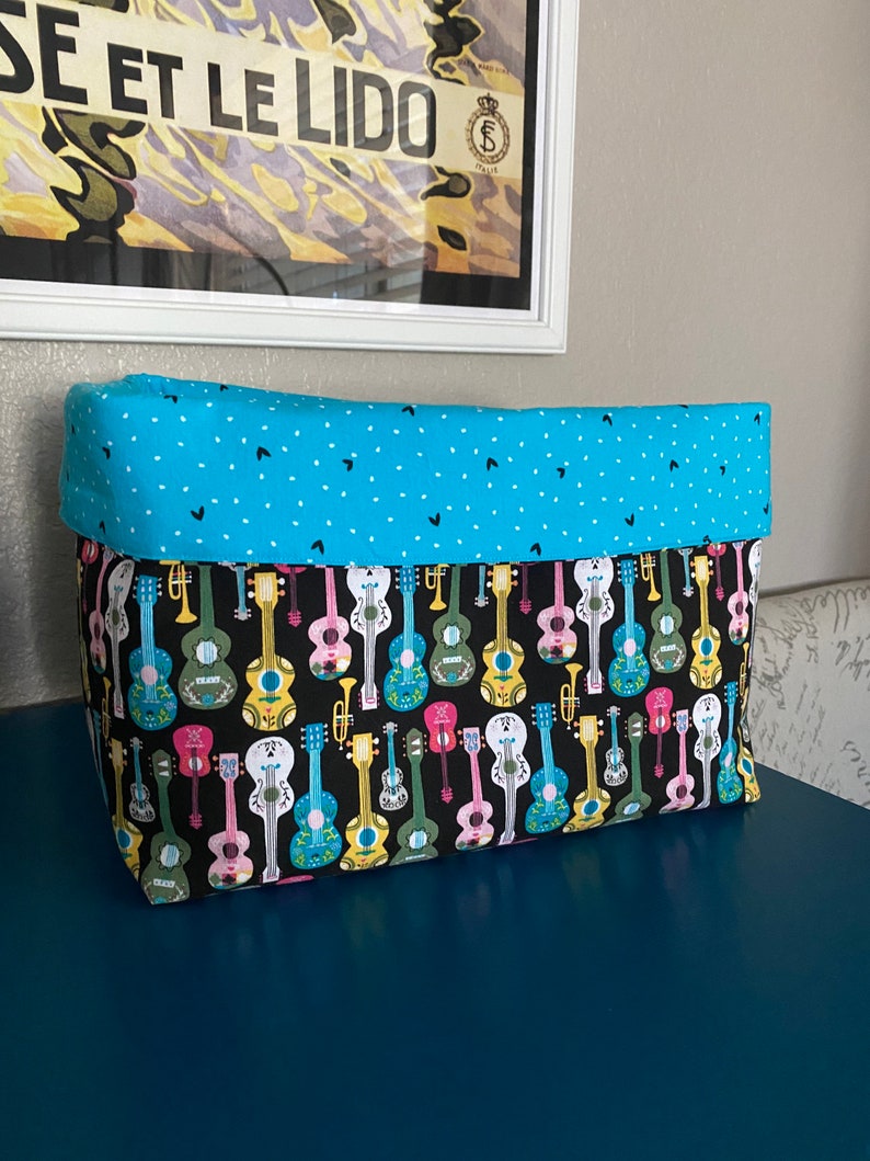 Mexican Inspired Guitar Fabric Basket image 0