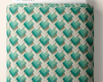 May include: A roll of fabric with a repeating geometric pattern of teal and off-white chevrons. The fabric is labeled "CLOUD9" in white text with a cloud icon.