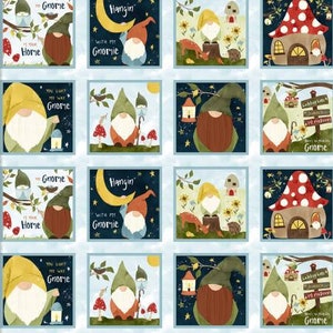 Blue Gnome Patch Cotton Fabric 24 inch Panel