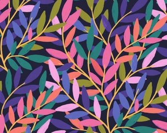 Midnight Twilight Tendrils cotton fabric 108" wideback