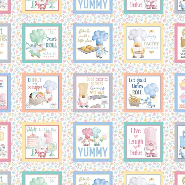 Multi Gnome Baking Boxes Panel 24&quot; Panel Cotton Fabric