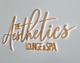 3D Metal Backlit Letters - Beauty Salon Signs - Custom LED Gold Mirror Sign - Outdoor Storefront Business Logo - illuminated Company Logo