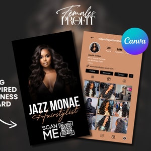Cartões de visita com código QR do Instagram, design de modelo de cartão digital DIY Canva, cartão de visita em cores neutras, cartões de visita pré-fabricados para salão de beleza