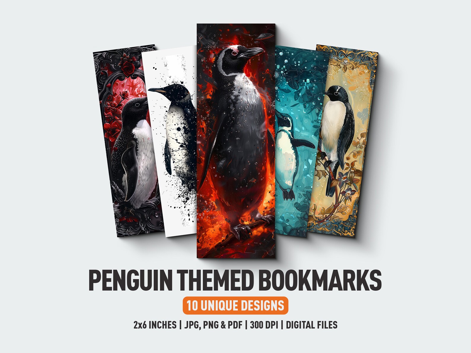 Penguin Themed Digital Bookmarks Printable Bookmark Set 10 Unique ...