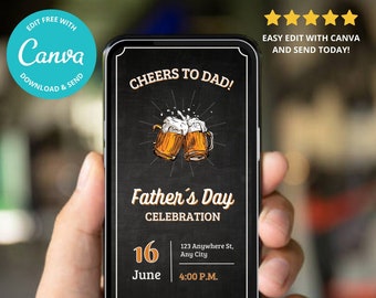 Fathers day invite, Cheers to dad, Fathers day invitation, Father's day digital invite, Fathers day celebration, Invitation template, Canva
