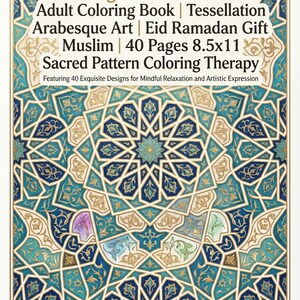 Peut inclure: Un livre de coloriage pour adultes avec des motifs géométriques islamiques, des tessellations et de l'art arabesque. La couverture présente un motif détaillé et coloré dans des tons de bleu, de turquoise et d'or. Le livre mesure 21,59 x 27,94 cm et contient 40 pages.