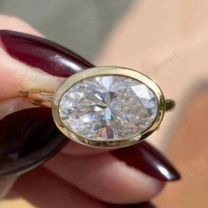Full Bezel Set Engagement Ring, 2.5 CT  East West Oval Cut Moissanite Wedding Ring, 14K Solid Gold Diamond Ring, Anniversary Gift For Woman