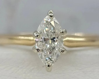 Anello di fidanzamento in moissanite con taglio marchesa, anello nuziale marchesa da 2 ct, regalo di anniversario in oro per lei, anello di lusso, anello nuziale solitario.