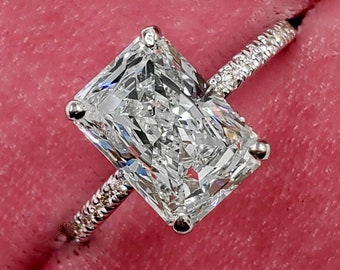 Anillo de compromiso Moissanite de talla radiante de 2 ct, anillo de boda, anillo de aniversario de talla de diamante radiante, anillo nupcial, regalo para ella, anillo de promesa.