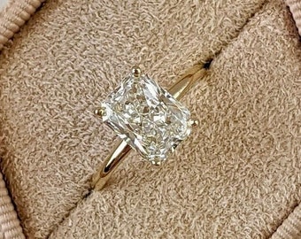 Anillo de compromiso de corte radiante, anillo apilable, anillo simulado de promesa, anillo de boda, anillo de moissanita radiante de 2 quilates, regalo de anillo solitario para ella.