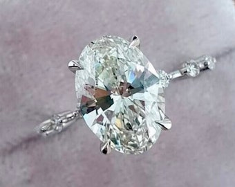 Moissanit Verlobungsring, Oval Cut Farblos Diamant Ring, Cluster Brautringe, Jubiläum Versprechen Ringe Geschenk für sie, Ehering