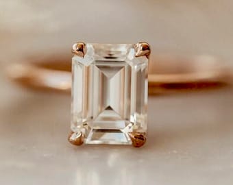 Emerald Cut Solitaire Moissanite Engagement Ring, Bridal Fashion Ring, Yellow Gold Ring, Diamond Wedding Ring, Radiant Cut Anniversary Ring.