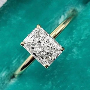 2.0 CT Elongated Radiant Cut Moissanite Wedding Ring, Solitaire Diamond Ring, 14k Solid Gold Engagement Ring, Minimalist Handmade Jewelry