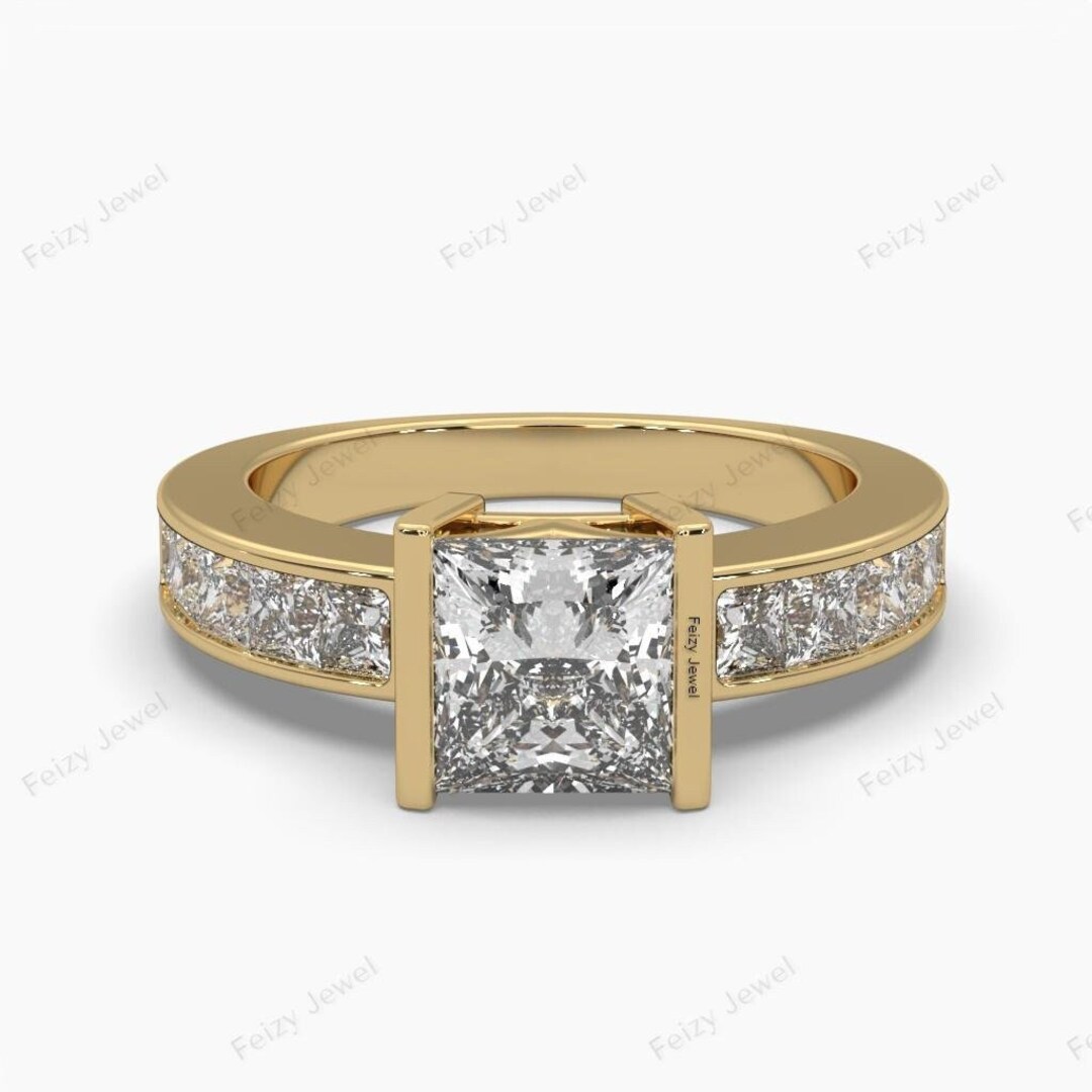 Half Eternity Channel Set Diamond Band, 14k Solid Gold Anniversary Gift ...
