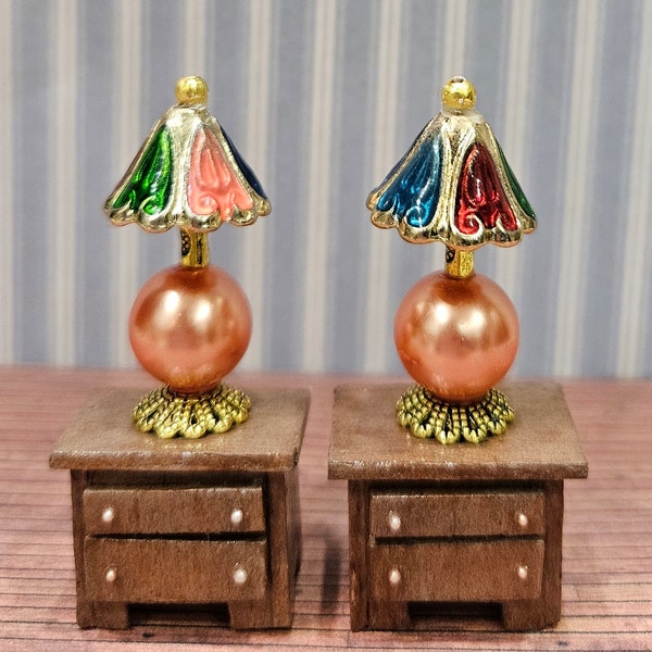 1:24 Half Scale Miniature Dollhouse Non-Working Tiffany Style Table Lamps