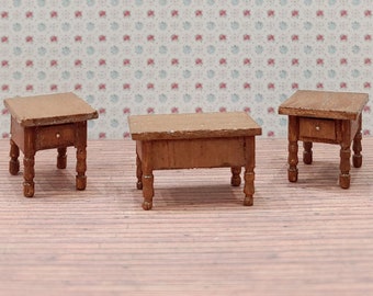 1:48 Quarter Scale Miniature Dollhouse Coffee Table & End Lamp Tables