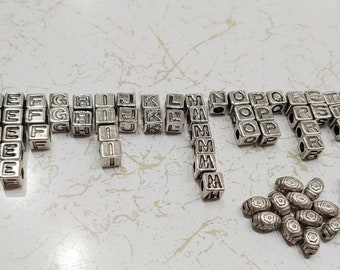 Destash Lot of 6mm Square Silver Metal Alphabet Beads and Silver Acrylic Spacers