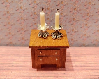 1:24 Half Scale Miniature Dollhouse Silver Candlesticks and Candles