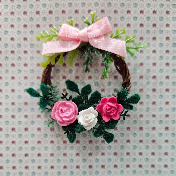 1:12 Scale Miniature Dollhouse Spring Summer Roses And Grapevine Wreath