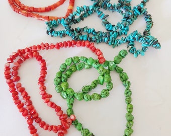 Destash 4 Strands Coral and Turquoise Chips, Nuggets