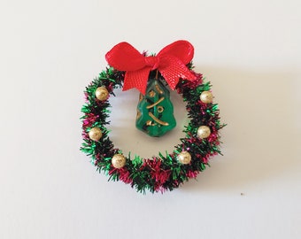 1:12 Scale Dollhouse Miniature Christmas Wreath Red and Green Tinsel