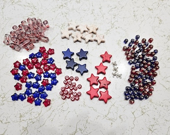 Destash Lot Red Blue Patriotic Stars and Flags Beads