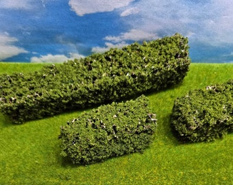 3 Miniature Hedges for Dollhouse, Diorama, Fairy Garden, Wargaming or Railroad