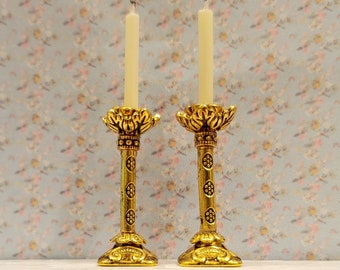 1:12 Scale Dollhouse Miniature Tall Gold Candlesticks