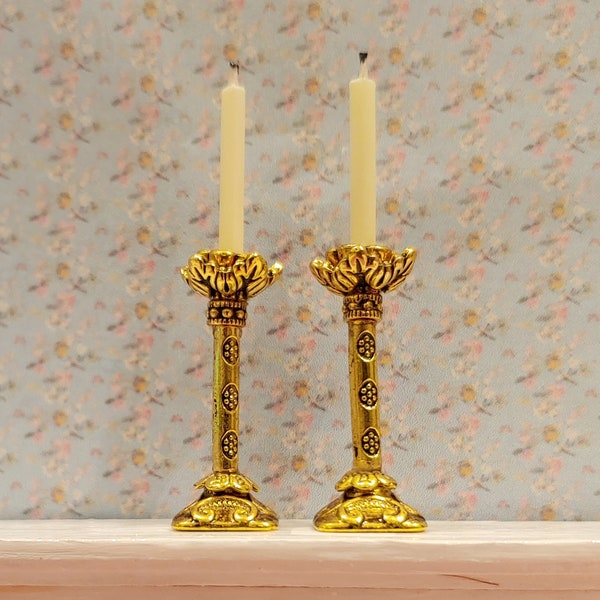 1:12 Scale Dollhouse Miniature Tall Gold Candlesticks