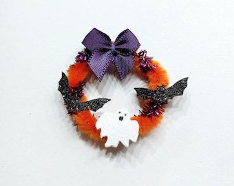 1:24 Half Scale Miniature Dollhouse Orange and Purple Halloween Wreath