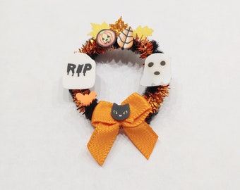 1:24 Half Scale Miniature Dollhouse Orange and Black Halloween Wreath