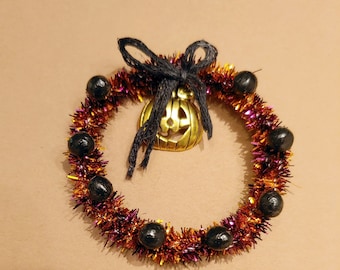 1:12 Scale Dollhouse Miniature Halloween Tinsel Wreath Orange and Black