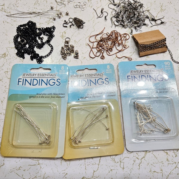 Destash Lot - Jewelry Findings - Chain, Earwires, Headpins, Eyepins, Backs