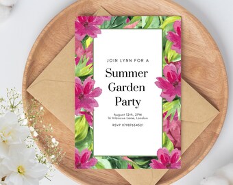 Summer Garden Party Invite, Editable Mobile & Printable Party Invitation Template, Digital Invitation, Download, Flowers, Floral Invite