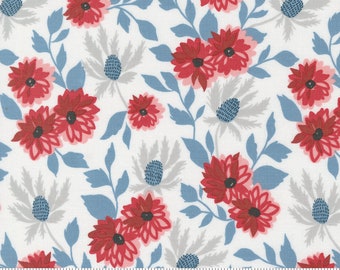 Moda, Old Glory by Lella Boutique, Large Flowers On White, 5200-11, 100% Quilting Cotton