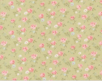 Moda Fabrics, Abide by Brenda Riddle, Medium Flowers on Light Green, 18791-15, 100% Quilting Cotton Fabric