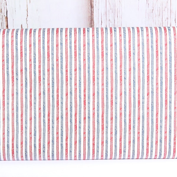 Moda Fabrics, Stateside by Sweetwater Fabrics, Blue, Red, and Cream Stripes, 55617-31, 100% Quilting Cotton Fabric