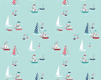 Riley Blake, Tasha Noel, Seaside, Aqua Sailboats, C7231, 100% algodón para patchwork, Agotado