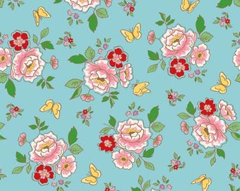 Riley Blake, Penny Rose, Mon Beau Jardin de Nadra Ridgeway, Estampado floral grande sobre fondo azul brillante, C7290, 100 % algodón, Agotado