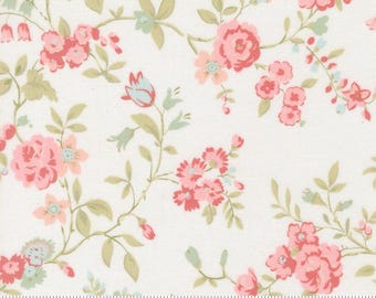 Moda Fabrics, Abide by Brenda Riddle, Large Flowers on White, 18790-11, 100% Quilting Cotton Fabric