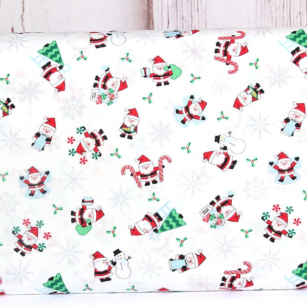 Moda Fabrics, Candy Cane Lane by April Rosenthal, Cute Santas White, 24120-12, 100% Quilting Cotton Fabric