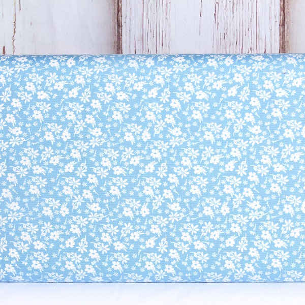 Moda Fabrics, Emma by Sheri & Chelsea, Small White Florals on Blue, 37631-19, 100% Quilting Cotton Fabric
