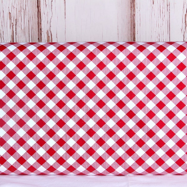 Henry Glass & Co, Priscillas Plaids Red and White, Large 1/4 Diagonal Check Fabric, 9300-8, 100% Quilting Cotton