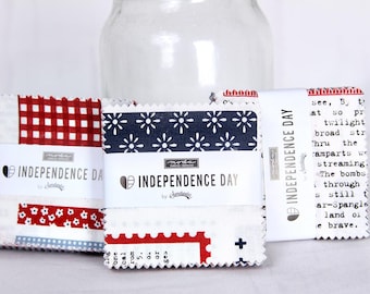 Moda Fabrics, Independence Day by Sweetwater Fabrics, Mini Charm 2.5 Inch Stack Precut Fabric Squares, 100% Quilting Cotton