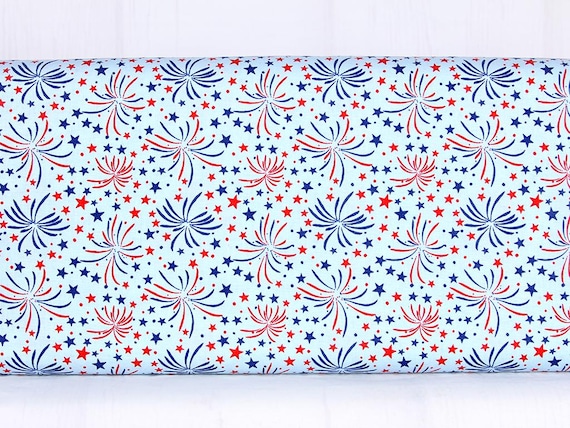 Riley Blake, Firecracker, Blue Fireworks, C17201-Frost, 100% Quilting Cotton Fabric
