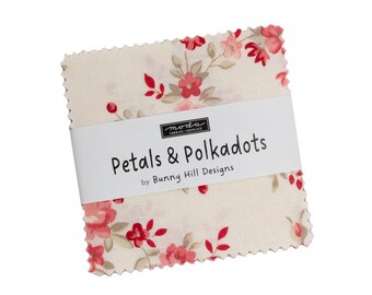 Moda Fabrics, Petals and Polka Dots by Bunny Hill Designs, Mini Charm 2.5 Inch Stack Precut Fabric Squares, 100% Quilting Cotton