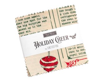 Telas Moda Fabrics, Holiday Cheer de Stacy West Hsu, Mini Charm, cuadrados de tela precortados de 6,35 cm (2,5 pulgadas), 100 % algodón para acolchado.