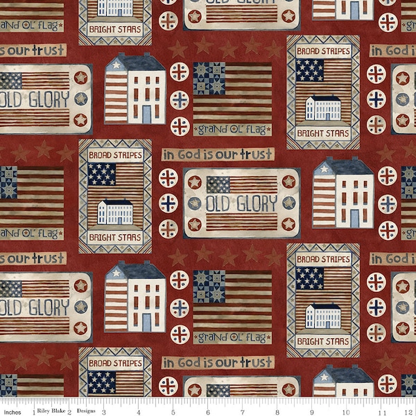 Riley Blake, Bright Stars by Teresa Kogut, Flags Red, C13101, 100% Quilting Cotton Fabric