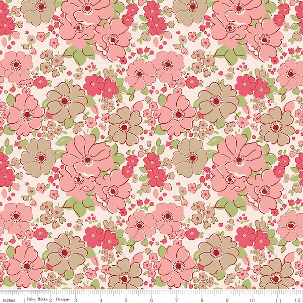 Riley Blake, Mercantile by Lori Holt of Bee In My Bonnet, Lovely Tea Rose, C14380, 100% Quilting Cotton Fabric